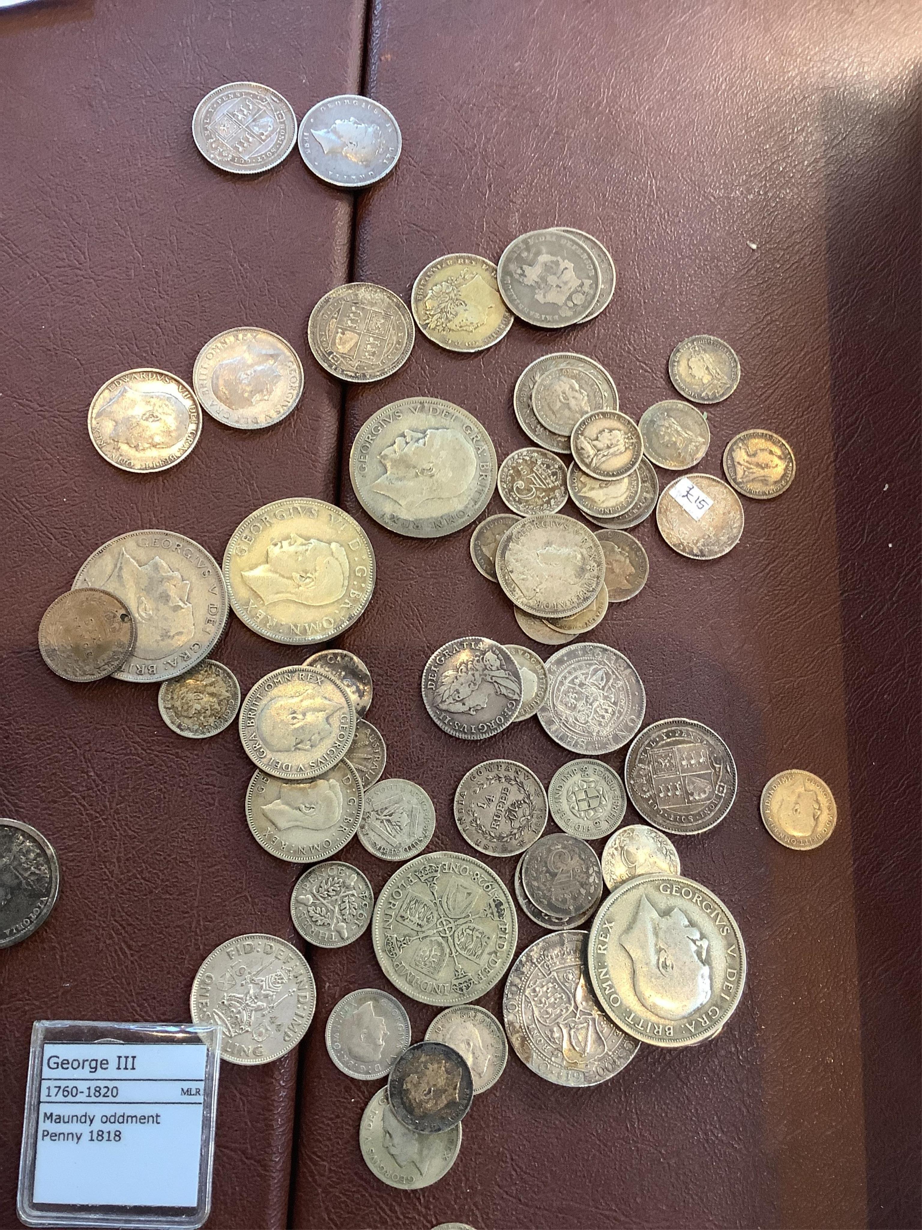 British silver coins, George III to George VI, including George II half crown, 1745, Lima, fine or better, numerous Victoria to George V halfcrowns and florins